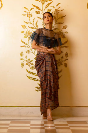 Ajrakh Print Drape Skirt Set image 3