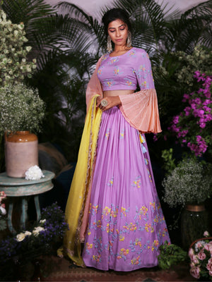 Lavender and Peach Blouse with Lavender Lehenga image 1