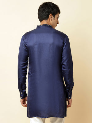 Navy Blue Satin Kurta image 2