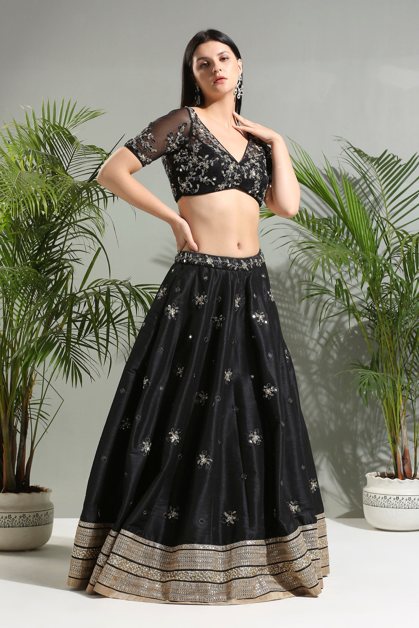 Black Mirror Embroidered Lehenga Set image 1