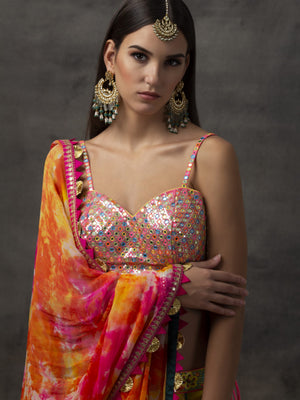 Yellow Lehenga with Rainbow Mirror Work Choli image 2