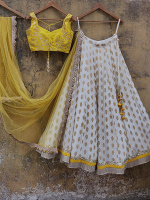 White and Yellow Ruffle Lehenga image 1