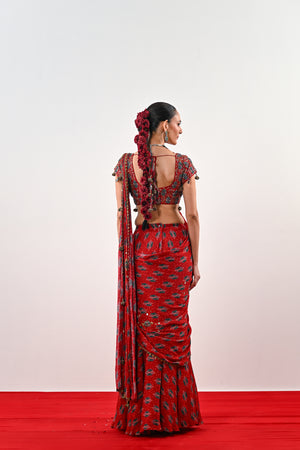 S PRE STITCHED SAREE PAIRED WITH EMBROIDERED BLOUSE image 1