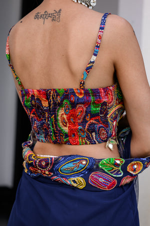 Iris Highlighted Bralette Paidawn Dhoti Skirt Set And Highlighted Applique Cape image 2