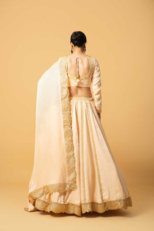 Peach Modal Satin Full Sleeve Lehenga image 2