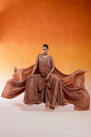 Caramel Brown Embroidered Sharara Set image 6