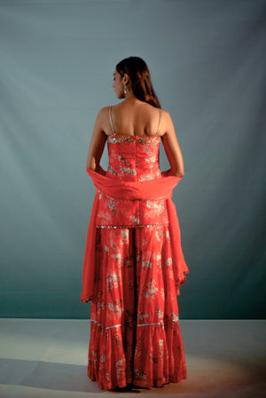 Scarlet Red Floral Detail Sharara Set image 4