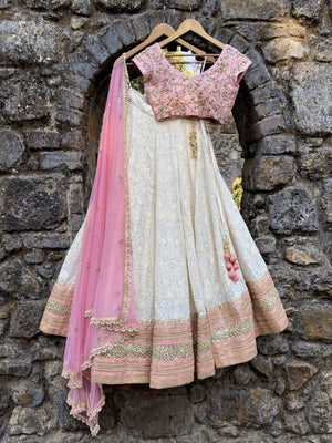 Ivory and Pink Lucknowi Lehenga Set - Custom image