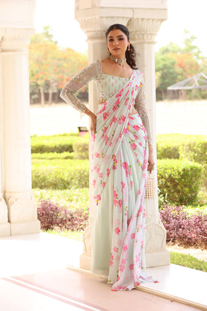Floral Printed Pre-Drape Saree - S image