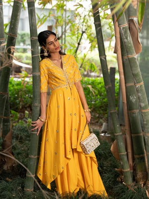 Yellow Raabya Kurta Sharara Set image 5