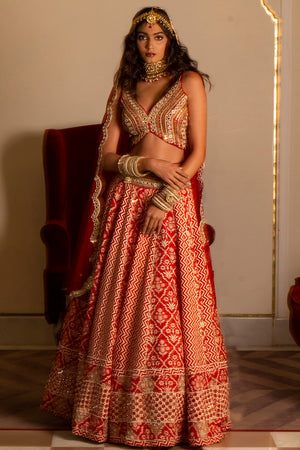 Rustic Red Bridal Lehenga Set - M image