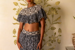 Blue Printed Skirt and Cape Set image 4