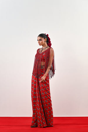 S TASSLE TOP PAIRED WITH PRINTED DHOTI SET image 3