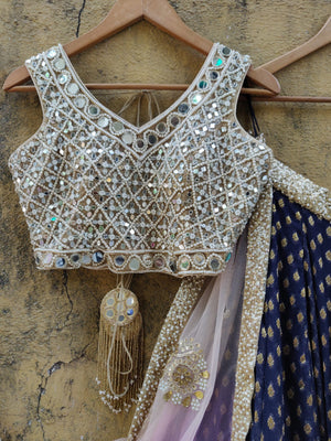 Blue and Mirror Lehenga image 1