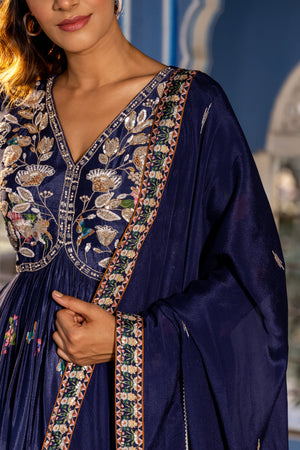 Navy Embroidered Anarkali Set image 2