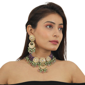 Purple Moti Line Choker Necklace Set image 7