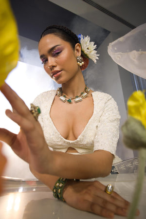 White Moti Lehenga Set image 4