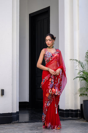 Dawn Highlighted Applique Saree Paidwan with Highlighted Blouse image 2