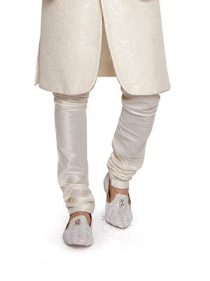 White Sherwani Set with Embroidered Buttons image 2
