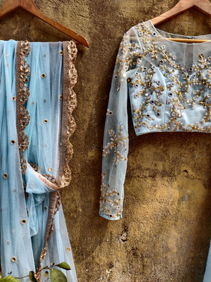 Aqua Blue Mirror Work Lehenga image 2