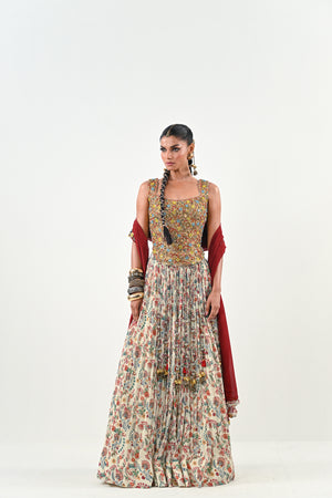 IB LEHENGA WITH EMBROIDERED TASSLE BLOUSE WITH DUPATTA - S image