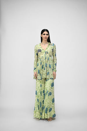 PEACOCK HIGHLITED PEPLUM KURTA PAIRED WITH PEACOCK SHARARA PANTS image 0