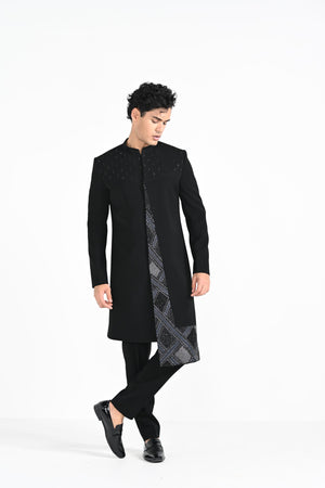 Black Panelled Achkan Set image 6