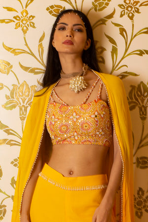 Yellow Sharara Set With Shrug image 3