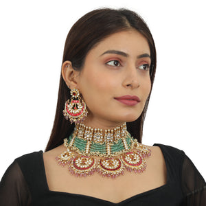 Sea Green Motiwork With Red Bridal Necklace Set image 4
