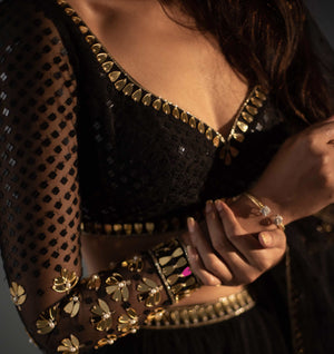 Black Floral Embordered Lehenga Set image 3