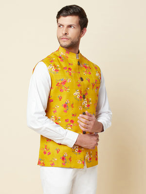 Mustard Print Bundi Jacket image 3