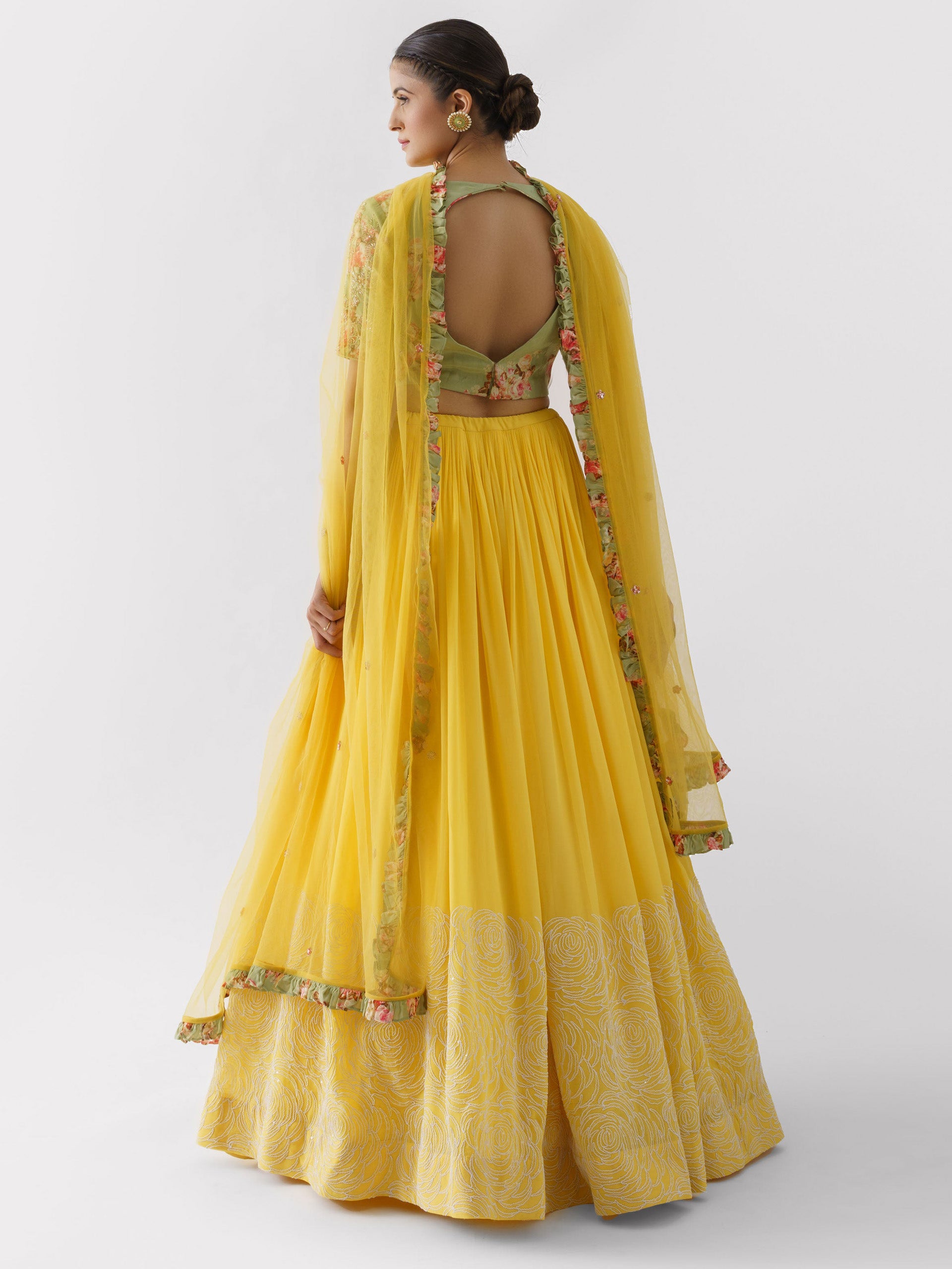 Sunflower Lehenga with Green Floral Blouse image 1