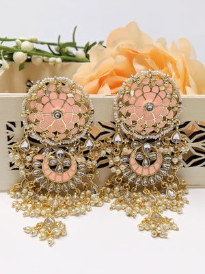 Meenakari Circle Earrings - Peach image