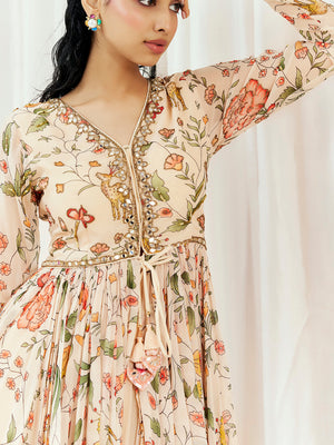 Floral White Printed Embroidered Peplum Sharara Set image 2