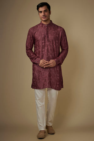 Maroon Lucknowi Embroidered Kurta Set - Custom image