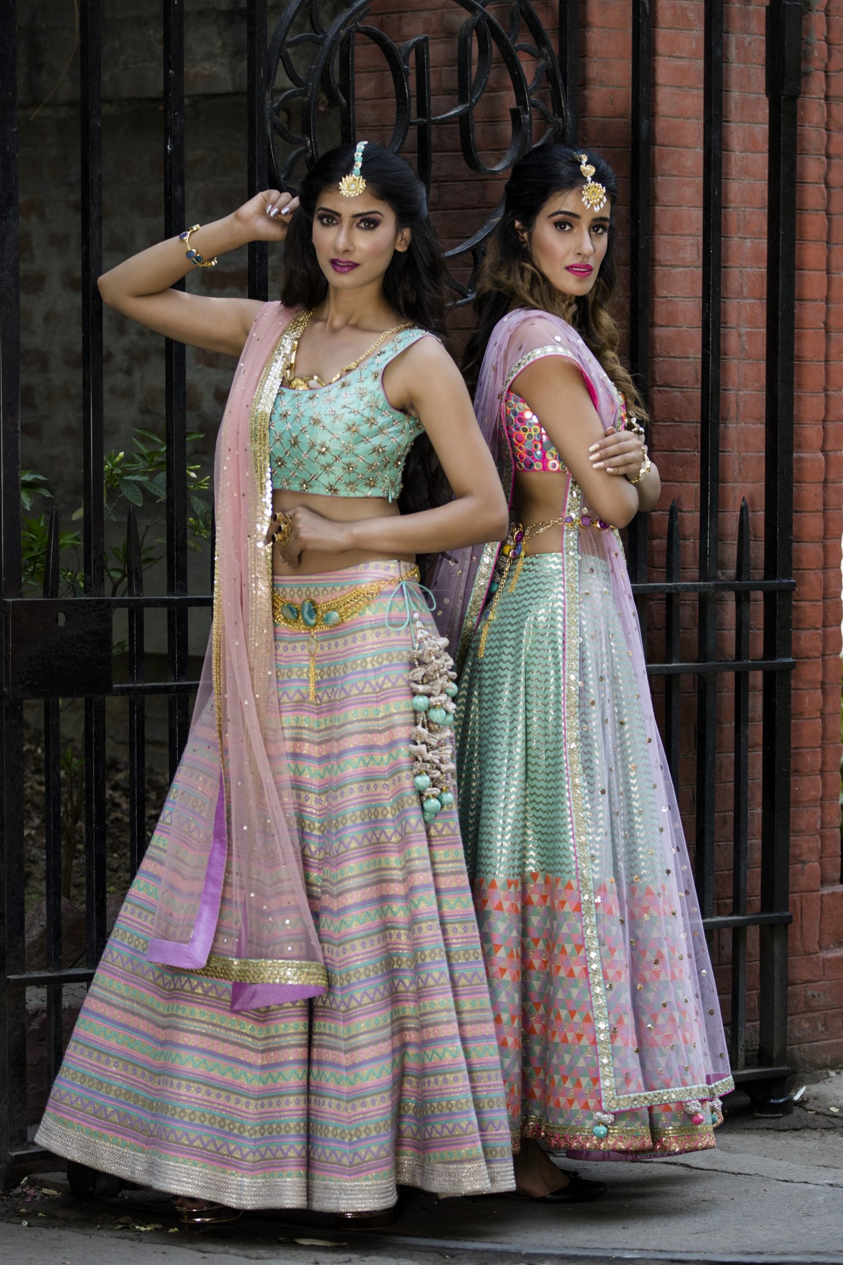 Pastel Geometric Lehenga with Aqua Choli Set image 1