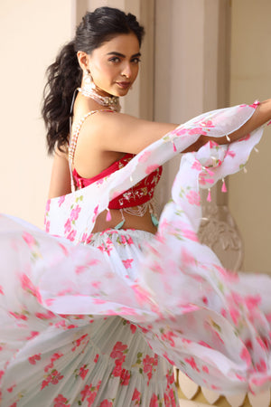 Floral Printed Three Tier Lehenga image 12