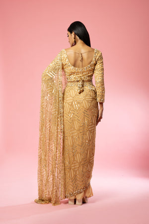 Golden Georgette Embroidered Saree image 1