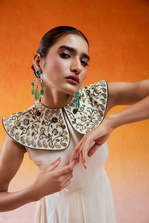 Ivory Pilgrimmed Collar Embroidered Gown image 4