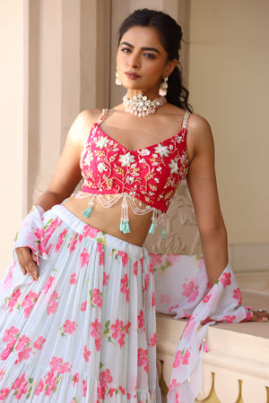 Floral Printed Three Tier Lehenga image 10
