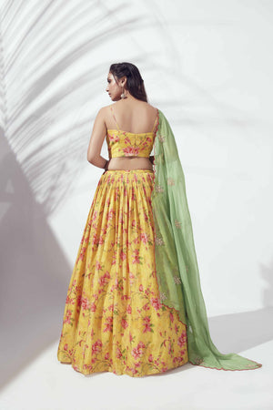 Yellow Floral Printed Lehenga image 1