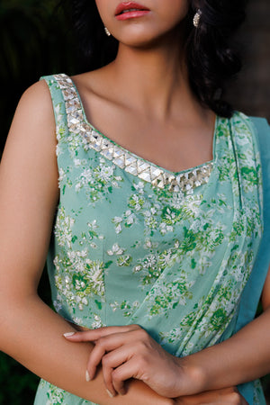 Powder Green Pre-Draped Saree image 6