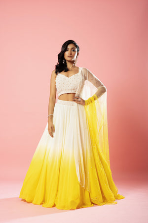 Ivory And Sunshine Yellow Georgette Lehenga Set image 3