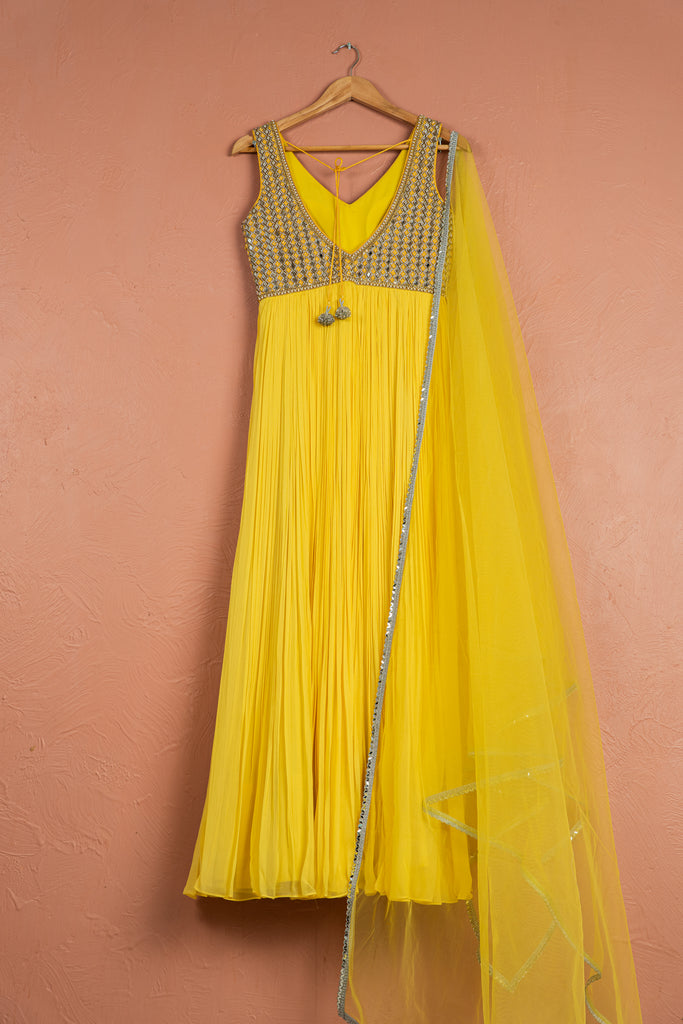 Lemon Yellow Anarkali Set image 1