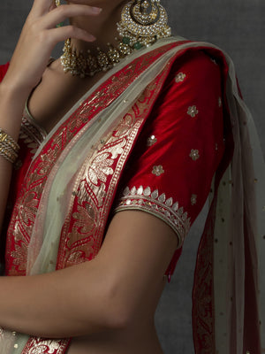 Red Banarsi Lehenga Set image 3