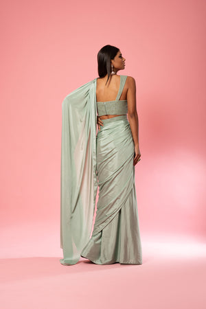 Sage Green Embroidered Saree image 5
