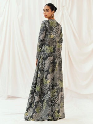 Black Printed Embroidered Long Jacket Sharara Set image 4