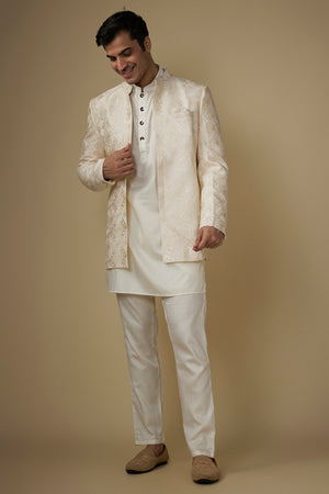 Ivory Embroidered Indo Western Set image 1