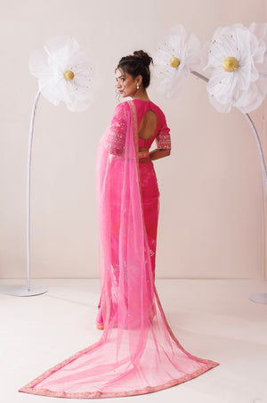 Pink Net Saree image 7