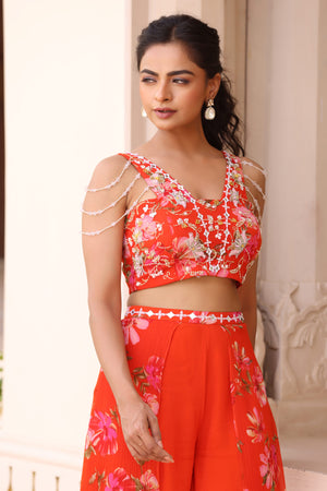 Printed Chiffon Flare Pant Set image 7